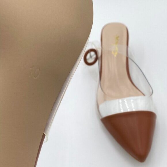 XYD Women Transparent Slingback Mid Kitten Heels Pumps Pointed Toe PVC Dress - Picture 6 of 7